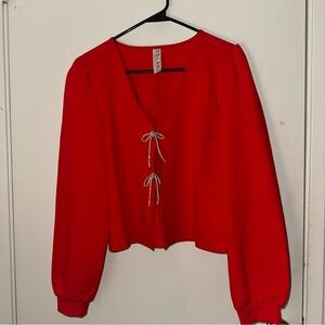 Like New Dolan Red Blouse Sz M Bow Accent Chic Top